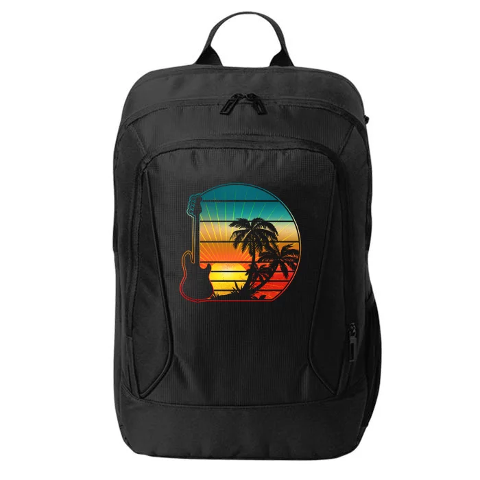 Retro Vintage Guitar Sunset Sunrise Island City Backpack