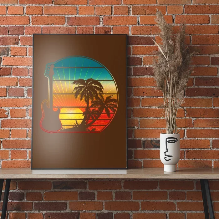 Retro Vintage Guitar Sunset Sunrise Island Poster