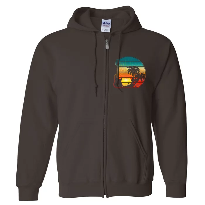 Retro Vintage Guitar Sunset Sunrise Island Full Zip Hoodie