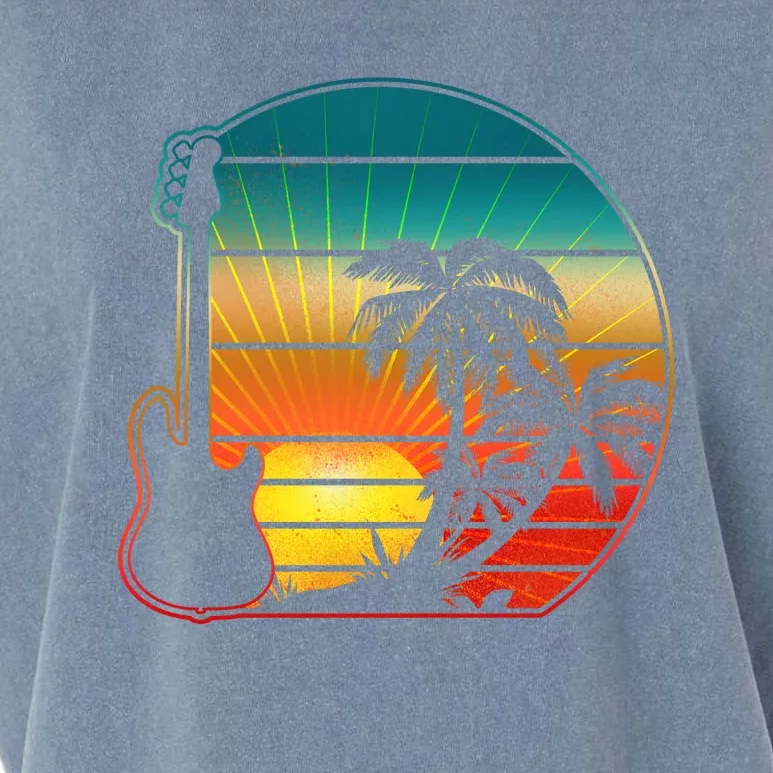 Retro Vintage Guitar Sunset Sunrise Island Garment-Dyed Women's Muscle Tee