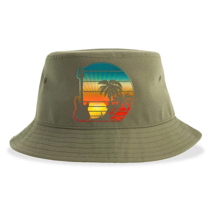 Retro Vintage Guitar Sunset Sunrise Island Sustainable Bucket Hat