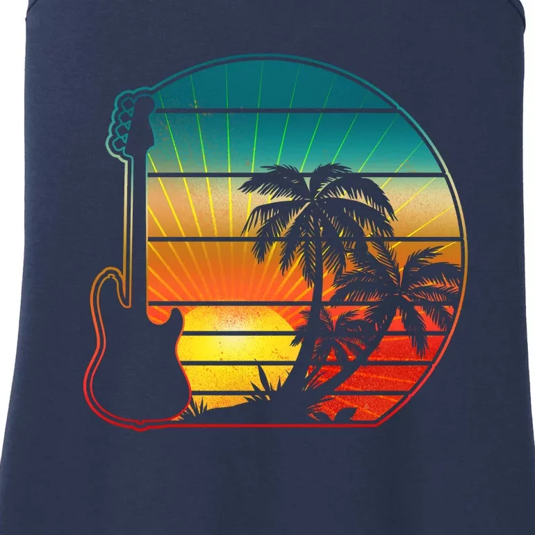 Retro Vintage Guitar Sunset Sunrise Island Ladies Essential Tank