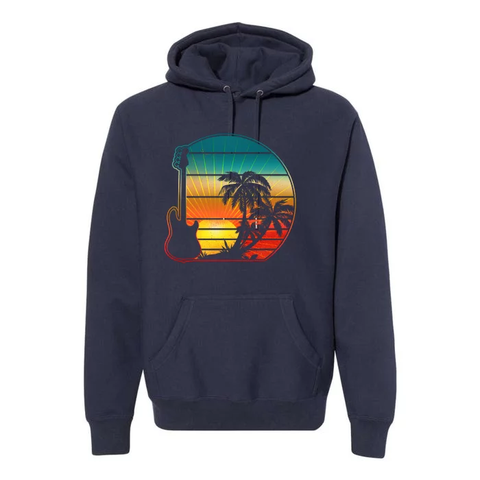 Retro Vintage Guitar Sunset Sunrise Island Premium Hoodie