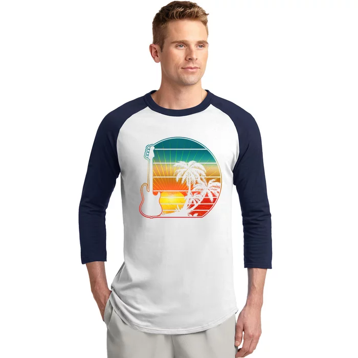 Retro Vintage Guitar Sunset Sunrise Island Baseball Sleeve Shirt