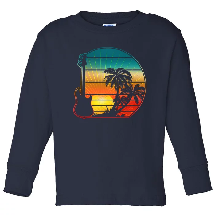 Retro Vintage Guitar Sunset Sunrise Island Toddler Long Sleeve Shirt