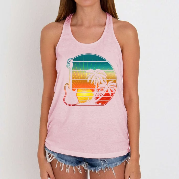 Retro Vintage Guitar Sunset Sunrise Island Women's Knotted Racerback Tank