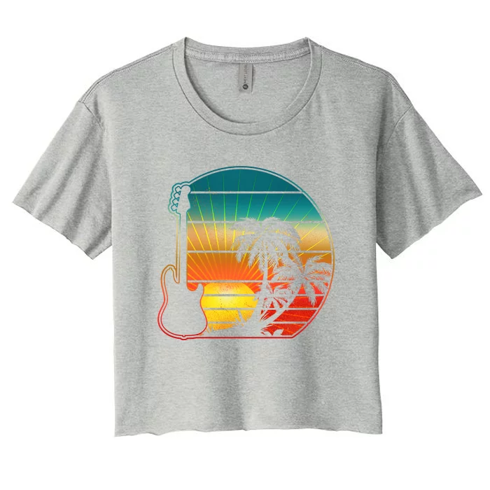 Retro Vintage Guitar Sunset Sunrise Island Women's Crop Top Tee