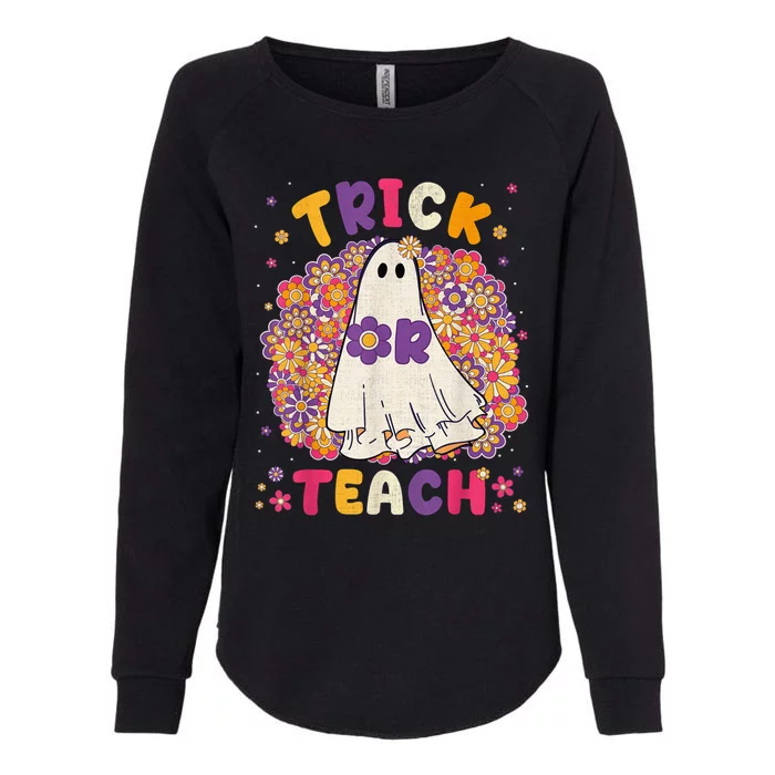 Retro Vintage Groovy Trick Or Teach Halloween Teacher Life Womens California Wash Sweatshirt