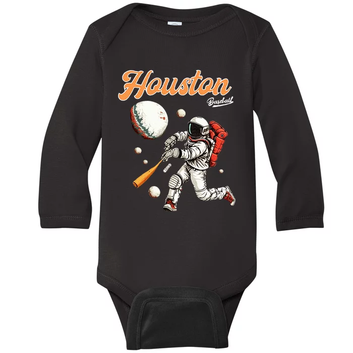 Retro Vintage Houston Texas Baseball Astronaut Crush City Baby Long Sleeve Bodysuit