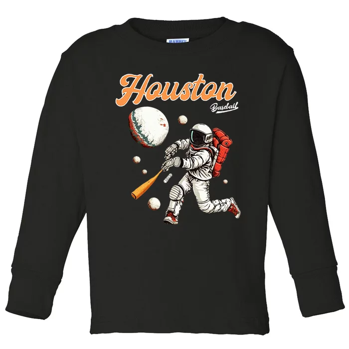 Retro Vintage Houston Texas Baseball Astronaut Crush City Toddler Long Sleeve Shirt