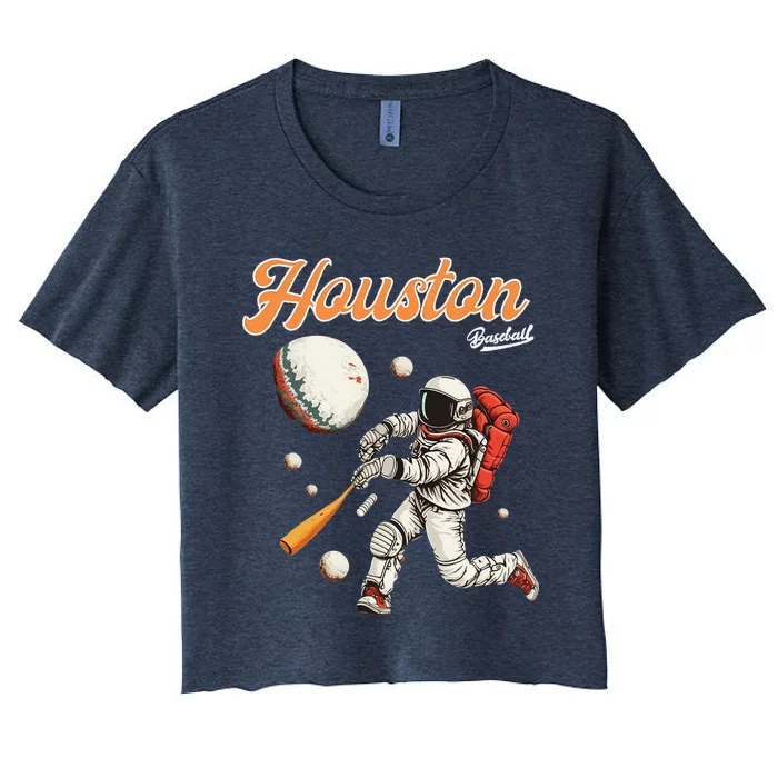 Retro Vintage Houston Texas Baseball Astronaut Crush City Women's Crop Top Tee