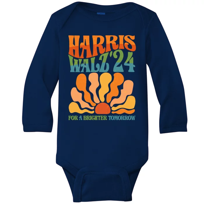 Retro Vintage Harris Walz For A Brighter Future 2024 Election Baby Long Sleeve Bodysuit