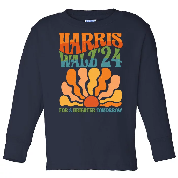 Retro Vintage Harris Walz For A Brighter Future 2024 Election Toddler Long Sleeve Shirt