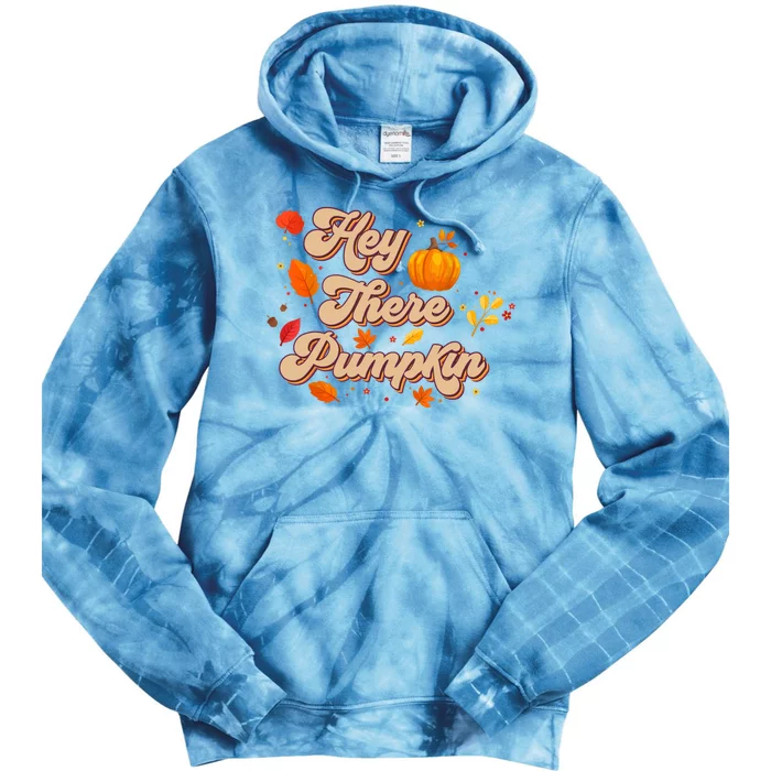 Retro Vintage Hey There Pumpkin Season Autumn Leaves Tie Dye Hoodie