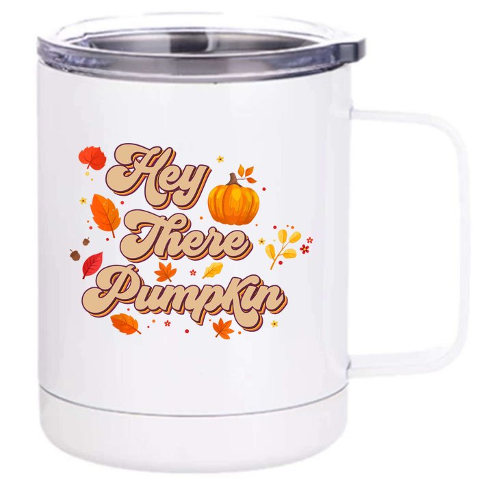 Retro Vintage Hey There Pumpkin Season Autumn Leaves Front & Back 12oz Stainless Steel Tumbler Cup