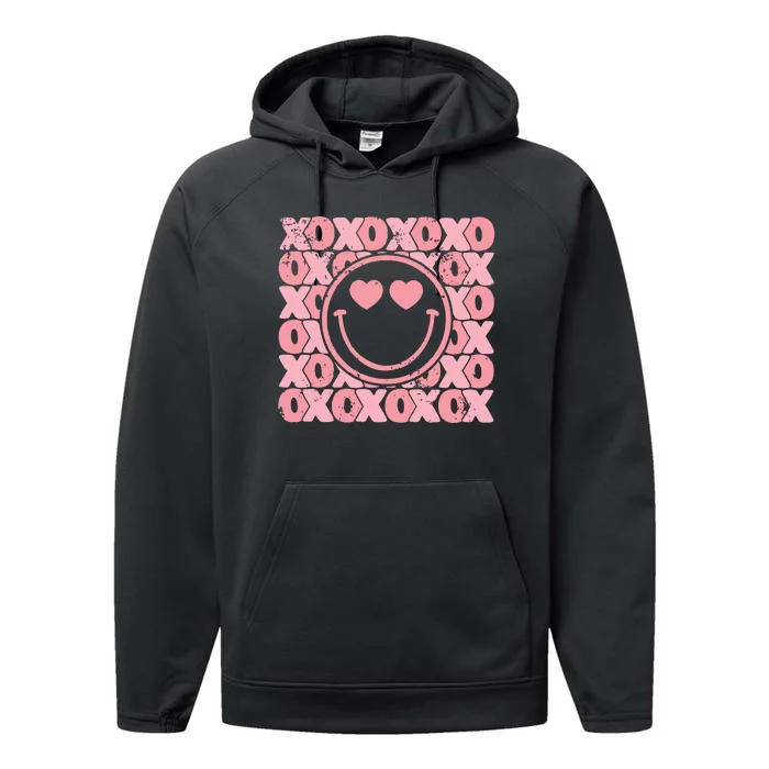 Retro Valentine Heart Xoxo Performance Fleece Hoodie