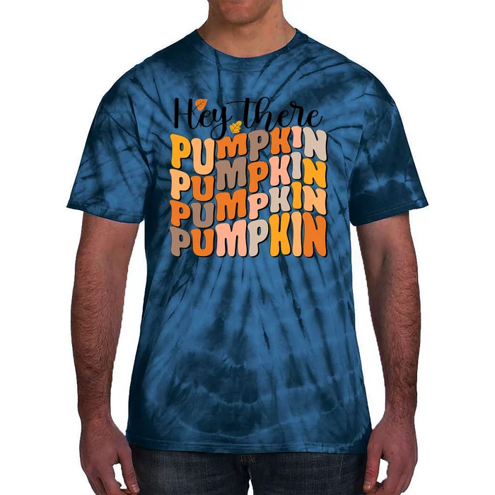 Retro Vintage Hey There Pumpkin Season Autumn Leaves Tie-Dye T-Shirt