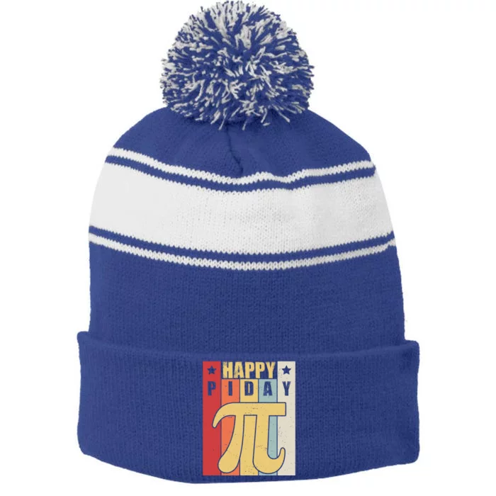 Retro Vintage Happy Pi Day For Math Teacher Science Funny Gift Stripe Pom Pom Beanie