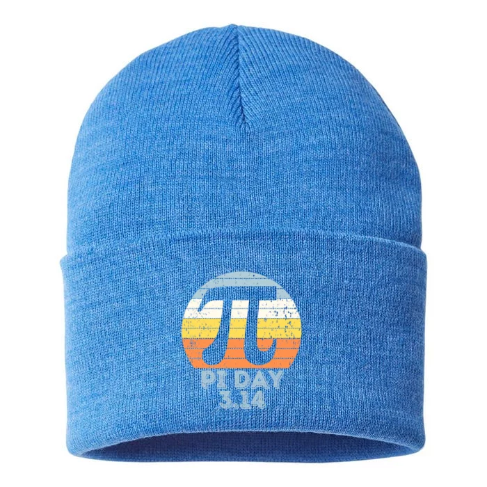 Retro Vintage Happy Pi Day Mathematic Math Teacher Gift Sustainable Knit Beanie