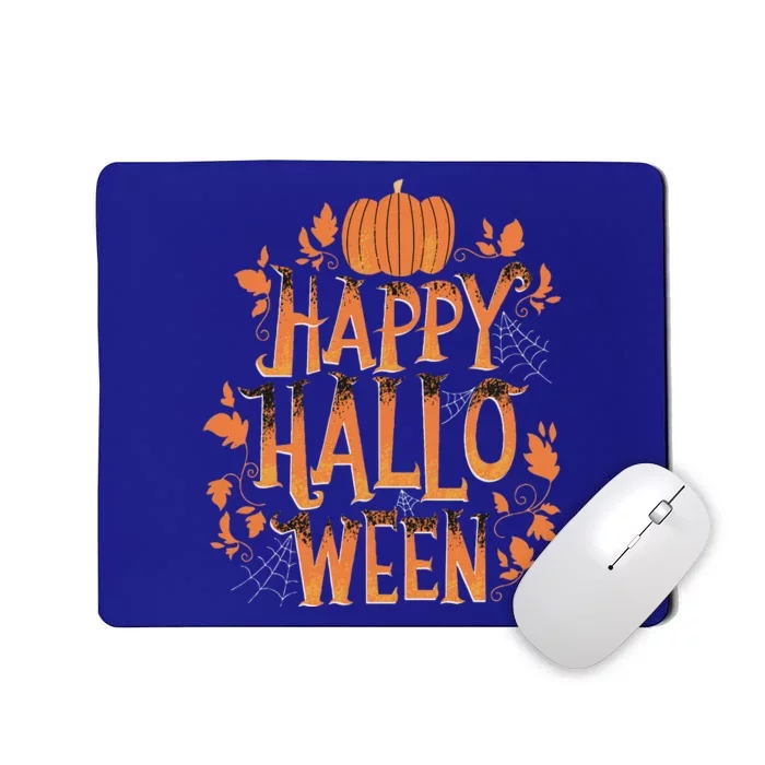 Retro Vintage Happy Halloween Pumpkin Spider Webs Vines Funny Mousepad