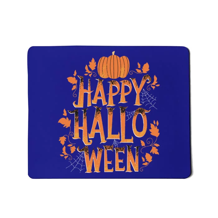 Retro Vintage Happy Halloween Pumpkin Spider Webs Vines Funny Mousepad