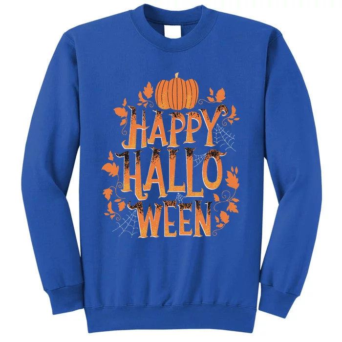 Retro Vintage Happy Halloween Pumpkin Spider Webs Vines Funny Tall Sweatshirt