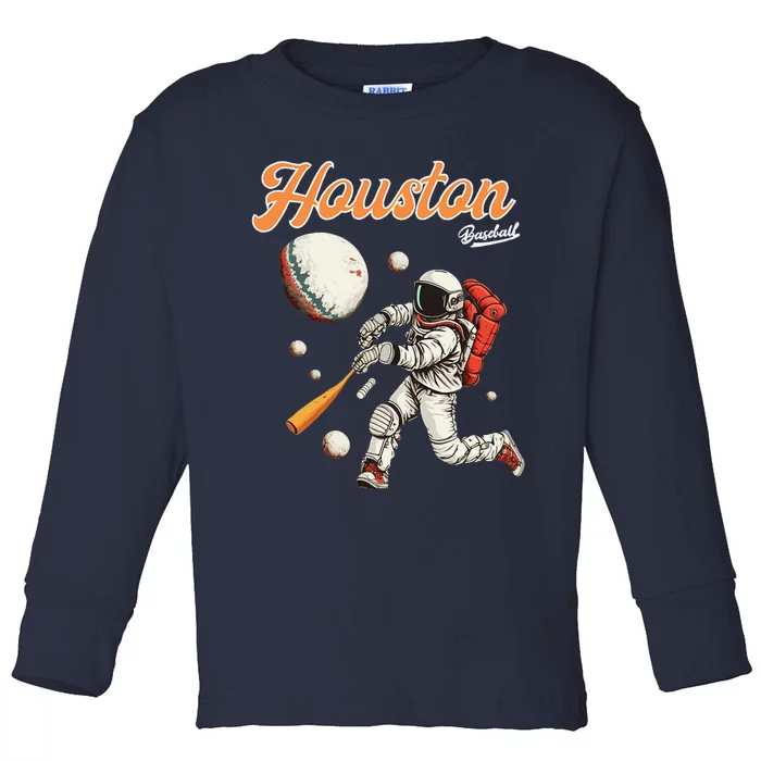 Retro Vintage Houston Texas Baseball Astronaut Crush City Toddler Long Sleeve Shirt