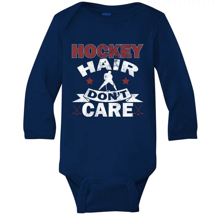 Retro Vintage Hockey Hair Dont Care Design Gift Baby Long Sleeve Bodysuit