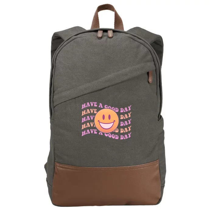 Retro Vintage Have A Good Day Smiley Emoji Cotton Canvas Backpack