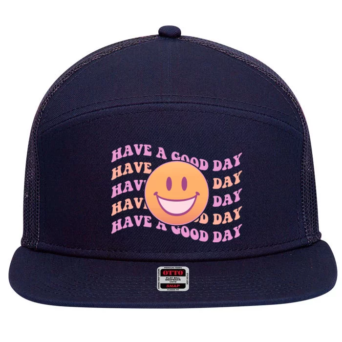 Retro Vintage Have A Good Day Smiley Emoji 7 Panel Mesh Trucker Snapback Hat