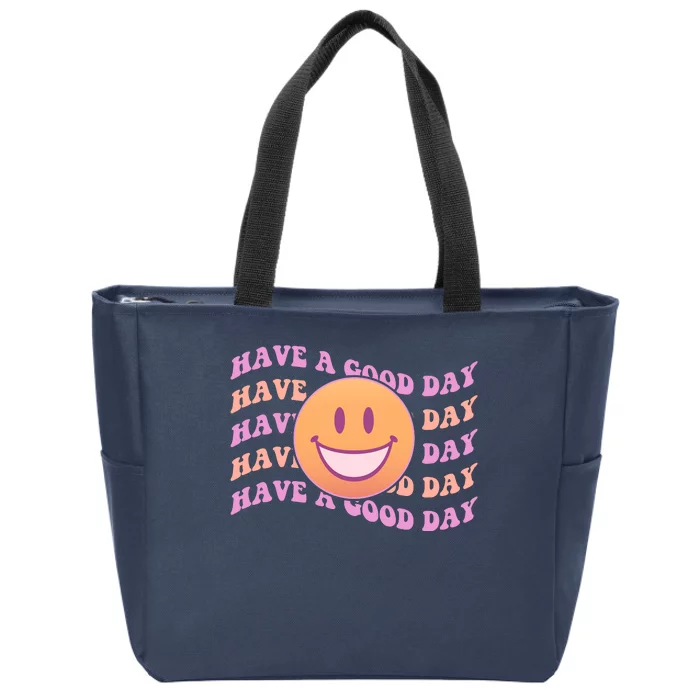 Retro Vintage Have A Good Day Smiley Emoji Zip Tote Bag