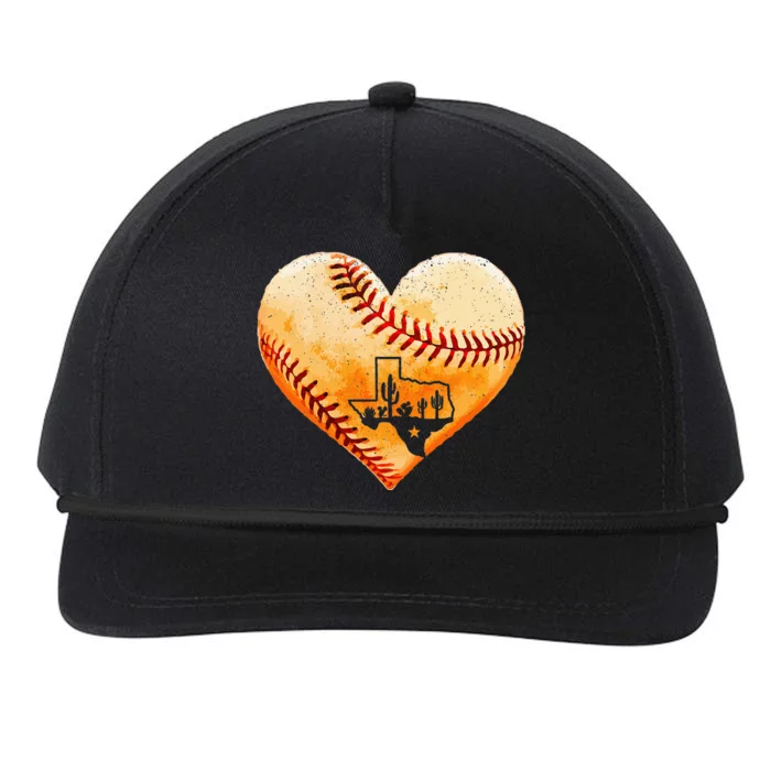 Retro Vintage Houston Texas Baseball Heart With Map Snapback Five-Panel Rope Hat