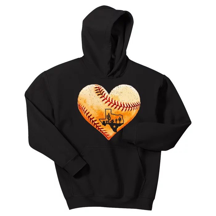 Retro Vintage Houston Texas Baseball Heart With Map Kids Hoodie