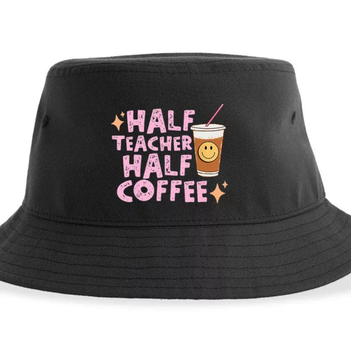 Retro Vintage Half Teacher Half Coffee Happy Teachers Day Sustainable Bucket Hat