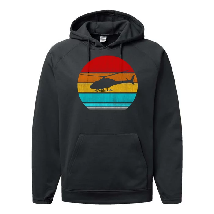 Retro Vintage Helicopter Performance Fleece Hoodie