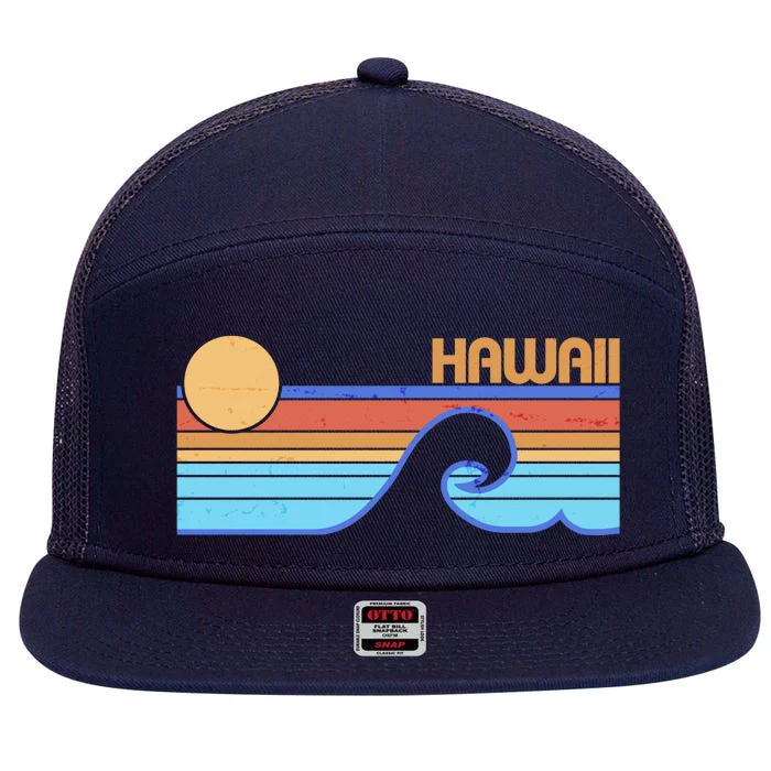 Retro Vintage Hawaii Sunset Wave 7 Panel Mesh Trucker Snapback Hat