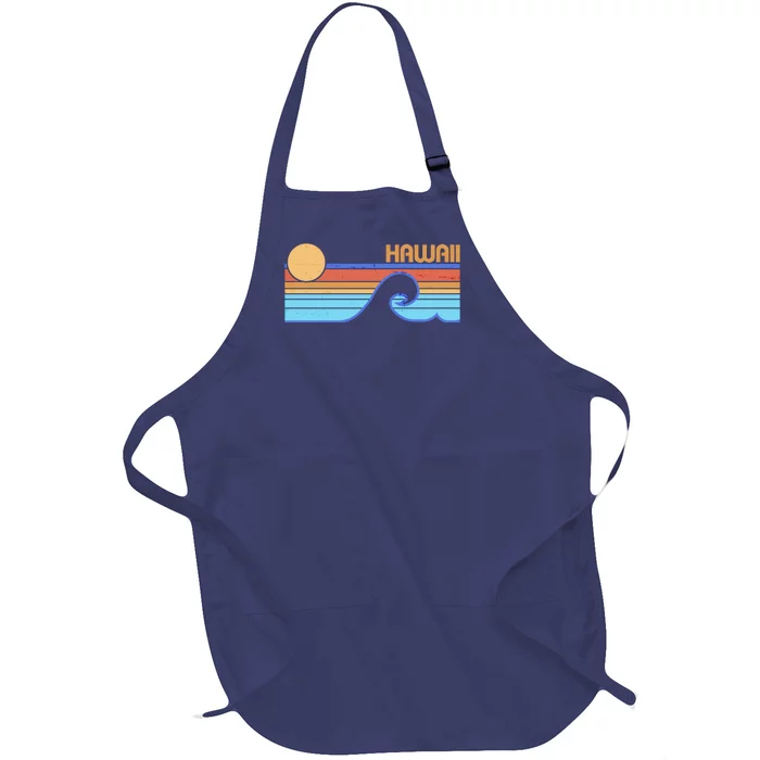 Retro Vintage Hawaii Sunset Wave Full-Length Apron With Pocket