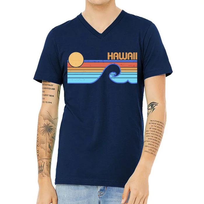 Retro Vintage Hawaii Sunset Wave V-Neck T-Shirt