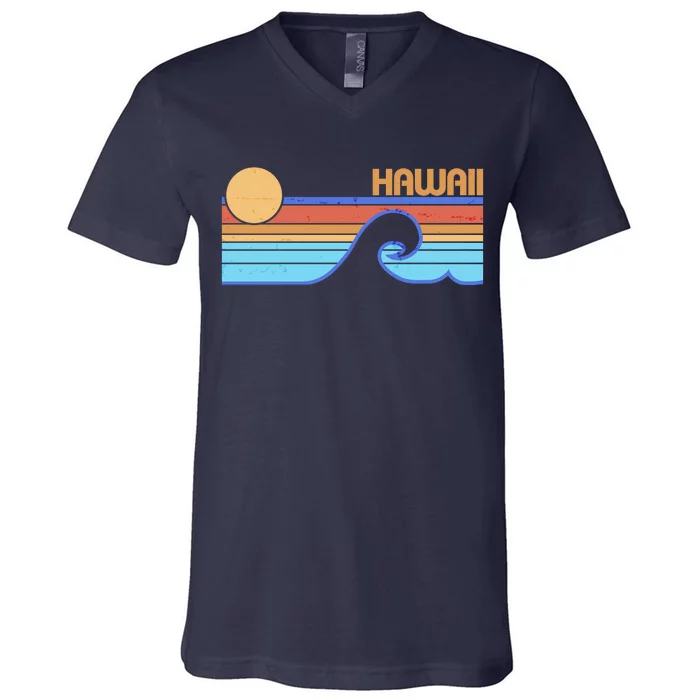 Retro Vintage Hawaii Sunset Wave V-Neck T-Shirt