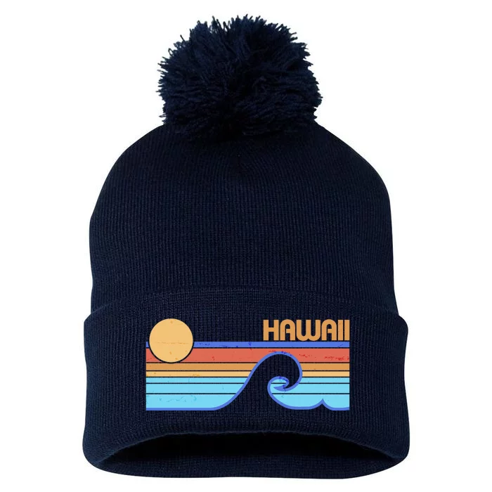 Retro Vintage Hawaii Sunset Wave Pom Pom 12in Knit Beanie