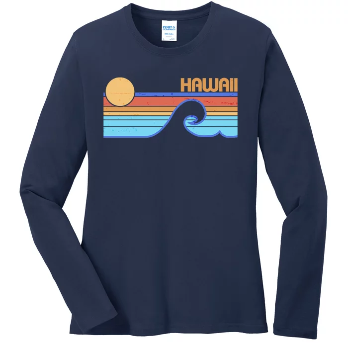 Retro Vintage Hawaii Sunset Wave Ladies Long Sleeve Shirt