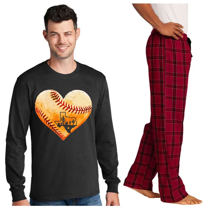 Retro Vintage Houston Texas Baseball Heart With Map Long Sleeve Pajama Set