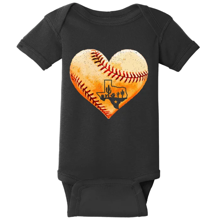 Retro Vintage Houston Texas Baseball Heart With Map Baby Bodysuit