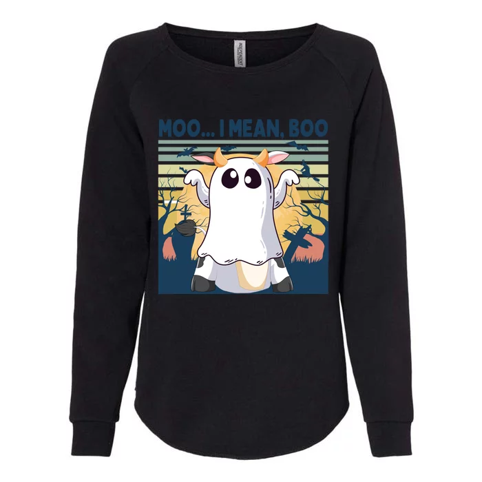 Retro Vintage Halloween Cow Ghost Moo I Mean Boo Gift Moo Cow Gift Womens California Wash Sweatshirt