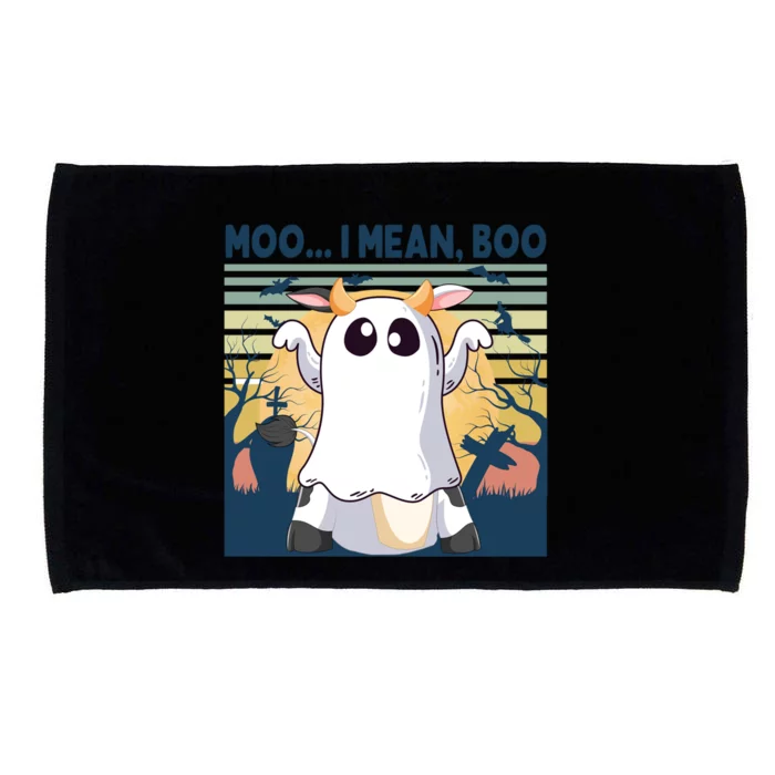 Retro Vintage Halloween Cow Ghost Moo I Mean Boo Gift Moo Cow Gift Microfiber Hand Towel