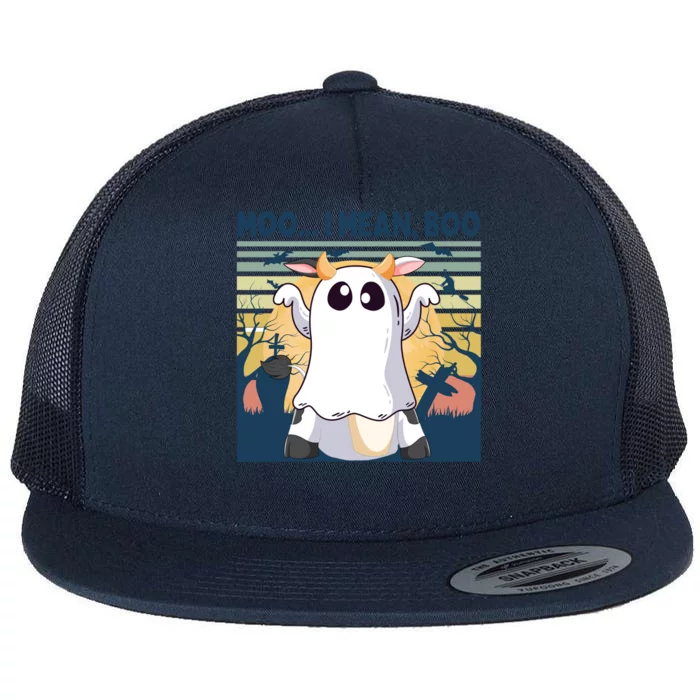 Retro Vintage Halloween Cow Ghost Moo I Mean Boo Gift Moo Cow Gift Flat Bill Trucker Hat