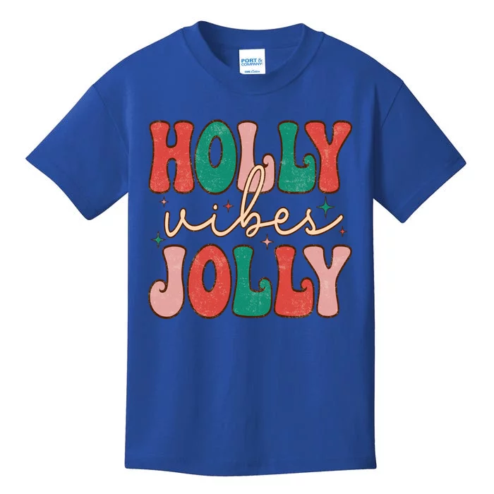 Retro Vintage Holly Vibes Jolly Merry Christmas Holiday Gift Kids T-Shirt