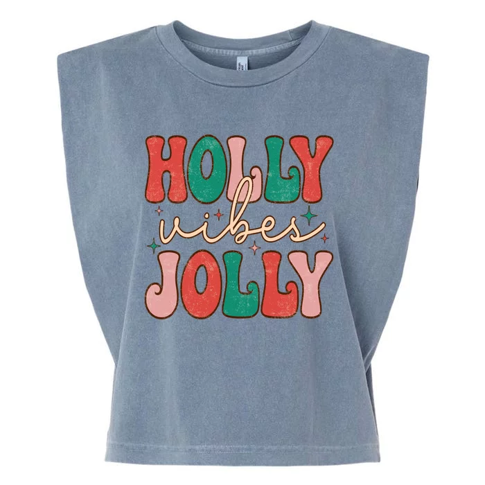 Retro Vintage Holly Vibes Jolly Merry Christmas Holiday Gift Garment-Dyed Women's Muscle Tee