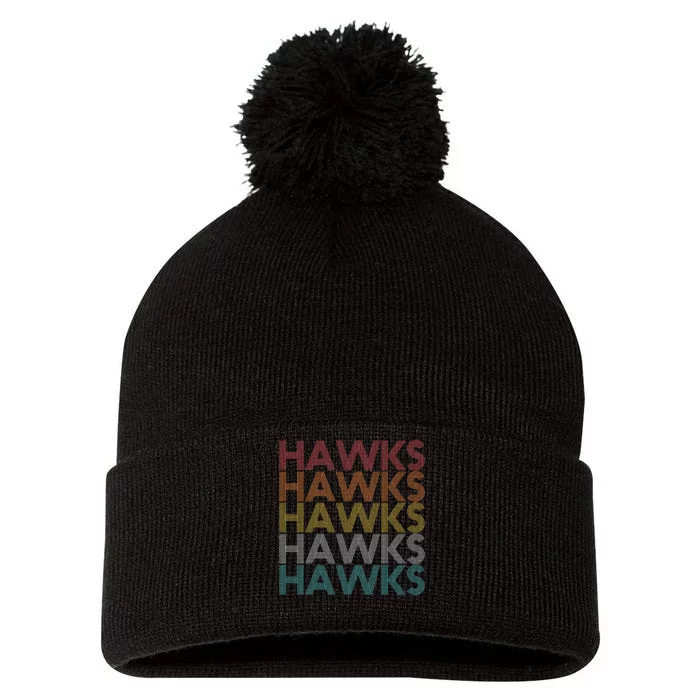 Retro Vintage Hawks Pom Pom 12in Knit Beanie