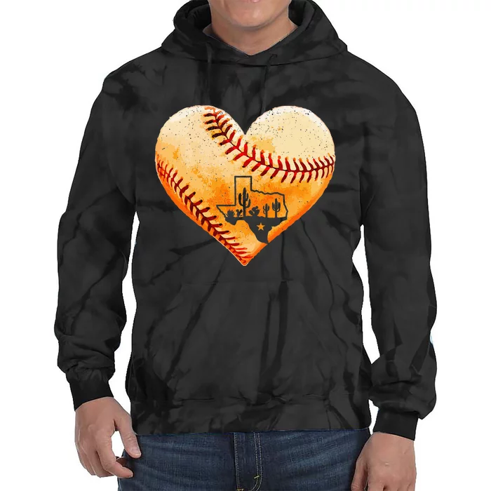 Retro Vintage Houston Texas Baseball Heart With Map Tie Dye Hoodie